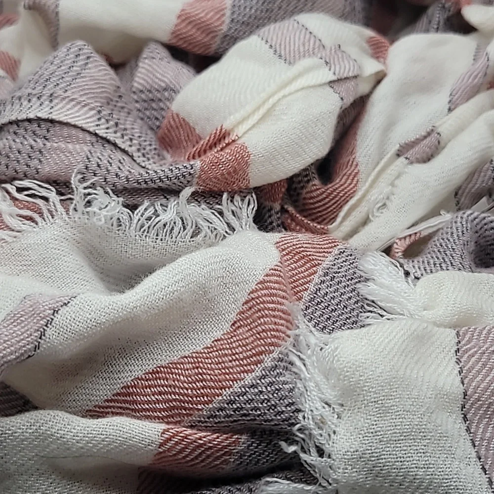 LOFT Ann Taylor Fringe Cotten Rayon Blend White Orange Purple Scarf